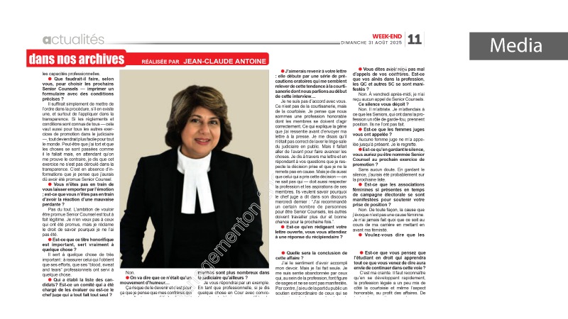 Urmila Boolell SC featured in the latest edition of Week-End.