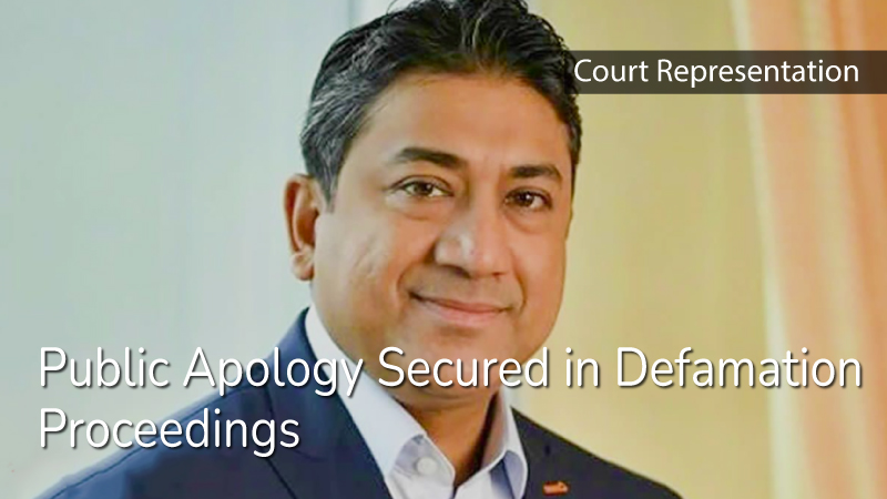 Public Apology secured in Defamation Proceedings